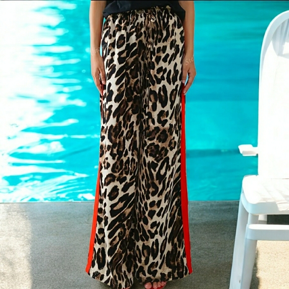 HOT! Leopard Print Wide-Leg Pants with Red Stripe (Multiple Sizes Available) - Picture 7 of 14